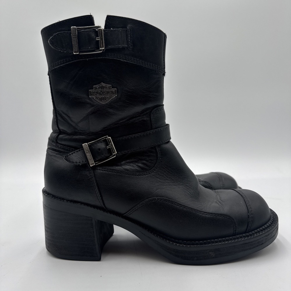 Harley Davidson Double Buckle Side Zip Gypsy Black Boots Leather Women's Size 7